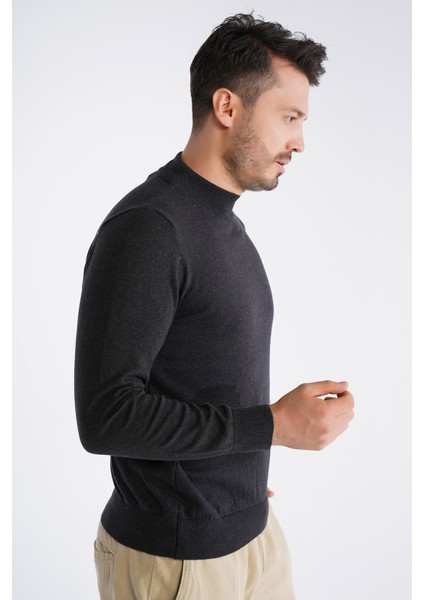 Erkek Antrasit %100 Pamuk Yarım Balıkçı Yaka Triko Kazak TRIST-1104 modelleri
