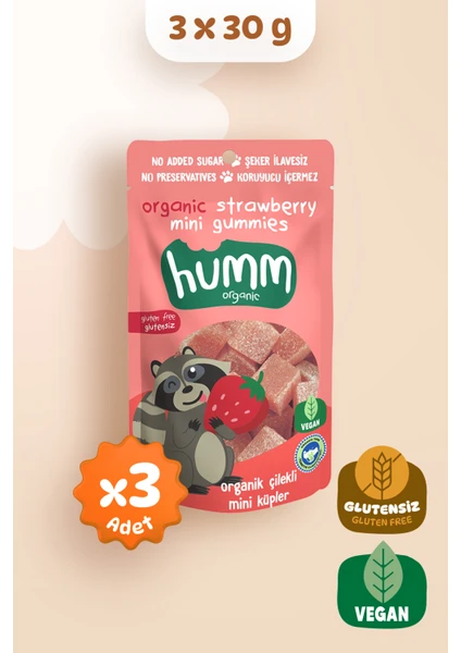 Organik Glutensiz Vegan Çilekli Mini Küpler Atıştırmalık Paketi - 3 Adet