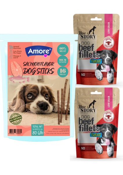 Köpek Ödül Çubuğu 16-Dog-Salmon-Sticks Somonlu, New Story Şerit Fillets 2X80 gr