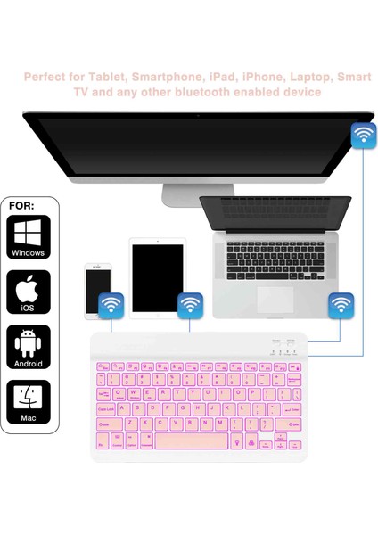 Apple ipad 6.nesil 9.7 Inç A1893 A1954 Uyumlu Rgb Işıklı (7 Renkli) Bluetooth & Wireless Türkçe Klavye Mouse Seti Design By Newface