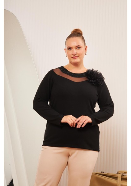 Büyük Beden Yaka Detay Bluz Siyah fırsatları