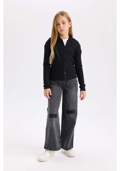 Kız Çocuk Kapüşonlu Fitilli Kaşkorse Fermuarlı Sweatshirt D3350A824AU