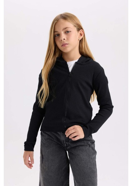 Kız Çocuk Kapüşonlu Fitilli Kaşkorse Fermuarlı Sweatshirt D3350A824AU