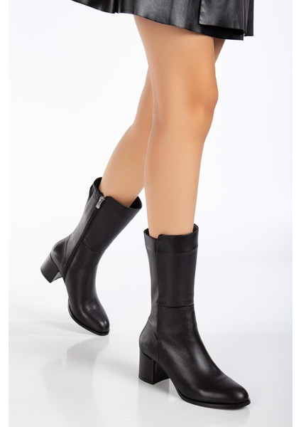 Kadın Deri Şık Topuklu Uzun Bot - Siyah fiyatları