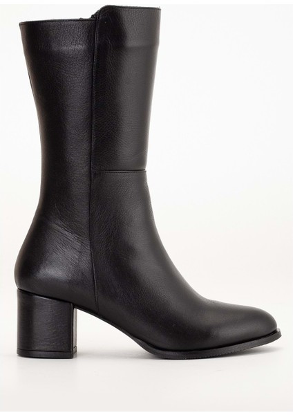 Kadın Deri Şık Topuklu Uzun Bot - Siyah modelleri