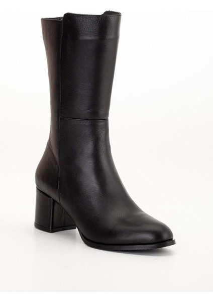 Kadın Deri Şık Topuklu Uzun Bot - Siyah fırsatları