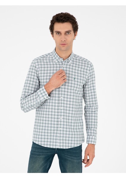 Erkek Haki Slim Fit Pamuklu Kareli Gömlek 50291318-VR027