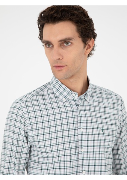 Erkek Haki Slim Fit Pamuklu Kareli Gömlek 50291318-VR027 fiyatları