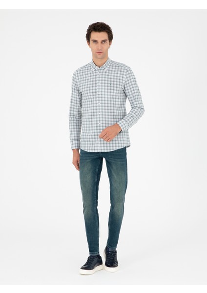 Erkek Haki Slim Fit Pamuklu Kareli Gömlek 50291318-VR027 fırsatları