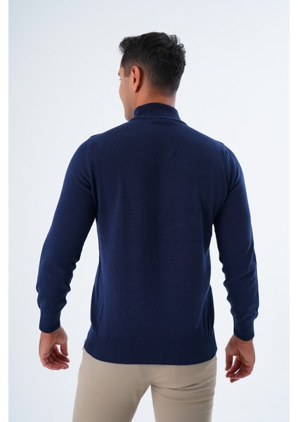 Erkek Lacivert %100 Pamuk Yarım Balıkçı Yaka Triko Kazak TRIST-1104 modelleri