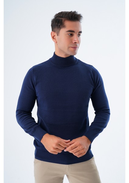 Erkek Lacivert %100 Pamuk Yarım Balıkçı Yaka Triko Kazak TRIST-1104 fırsatları