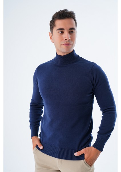 Erkek Lacivert %100 Pamuk Yarım Balıkçı Yaka Triko Kazak TRIST-1104 indirimleri
