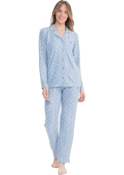 Kadın Uzun Kollu Boydan Patlı Düğmeli Pijama Takımı S25100