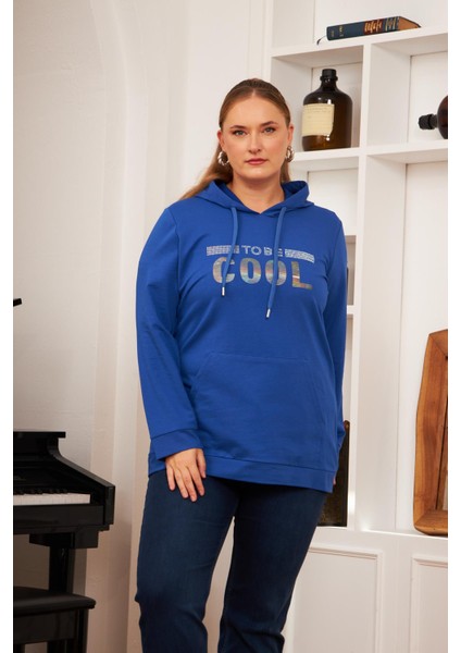 Büyük Beden Taş Baskılı Sweatshirt Koyu Petrol