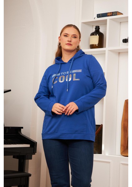 Büyük Beden Taş Baskılı Sweatshirt Koyu Petrol fiyatları