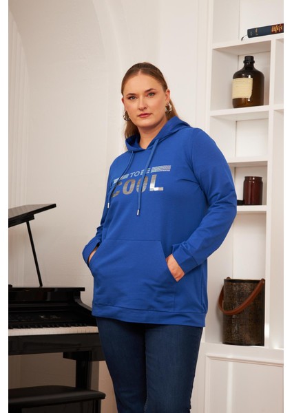 Büyük Beden Taş Baskılı Sweatshirt Koyu Petrol modelleri