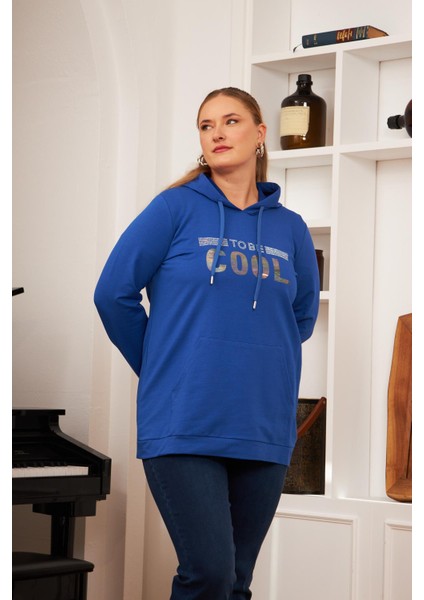 Büyük Beden Taş Baskılı Sweatshirt Koyu Petrol fırsatları