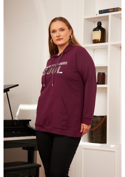 Büyük Beden Taş Baskılı Sweatshirt Koyu Mor fiyatları