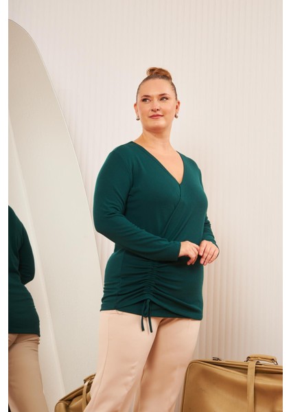 Büyük Beden V Yaka Triko Bluz Zümrüt modelleri