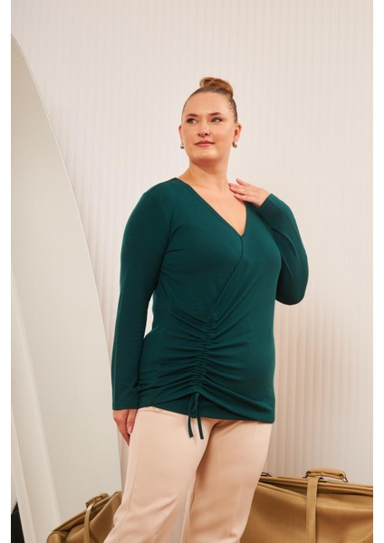 Büyük Beden V Yaka Triko Bluz Zümrüt indirimleri