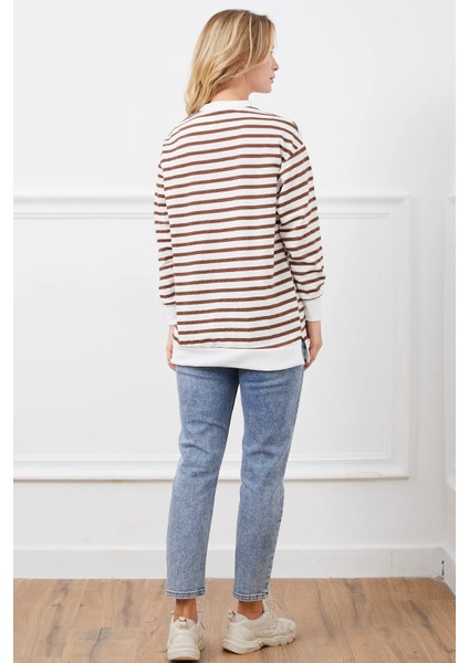 Bisiklet Yaka Çizgili Sweatshirt modelleri