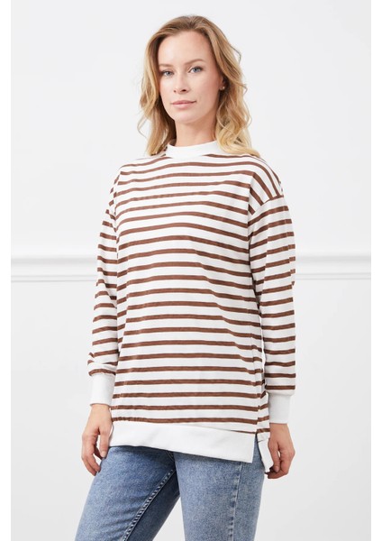 Bisiklet Yaka Çizgili Sweatshirt indirimleri