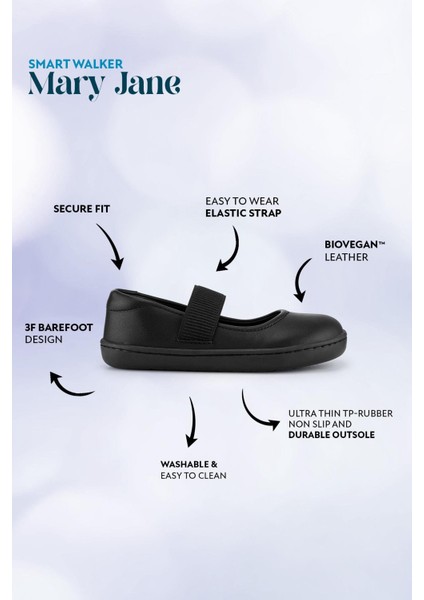 Smart Walker Mary Jane Havalı Siyah Barefoot Kız Babet Ayakkabı