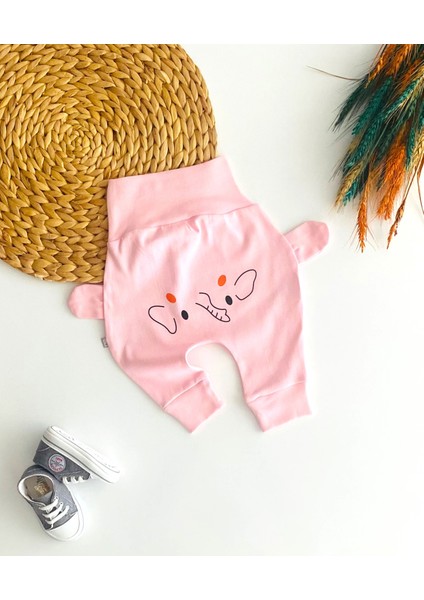 Neşeli Bebekler Fil Desen Mevsimlik Kumaş Tek Alt Pembe