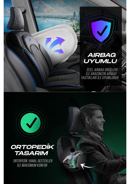 Panda Sevılla Serısı Keten Kumaş Oto Koltuk Kılıfı - Tam Set indirimleri