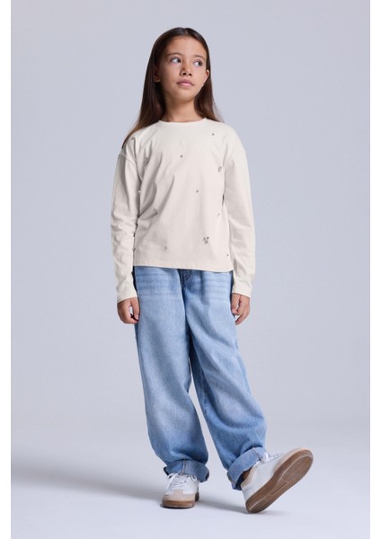 (Kids Girl) Taşlı Uzun Kol Organik Pamuk Tshirt fiyatları