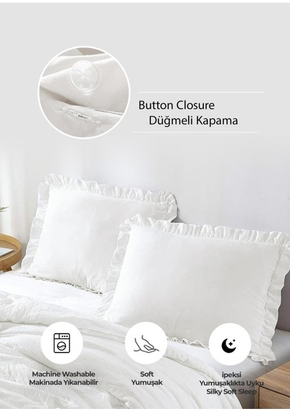 Evlen Home Collection Pamuklu Taş Yıkama Fırfırlı Nevresim Takımı Çift Kişilik 4 Parça Barella Yumuşak Nevresim Seti