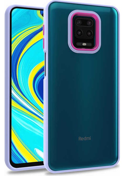 - Xiaomi Redmi Note 9s - Kılıf Arkası Şeffaf Kamera Çevresi Parlak Zıt Renkli Flora Kapak - Lila