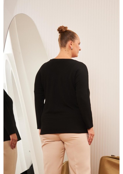 Büyük Beden Garnili Taş Detay Bluz Siyah fırsatları