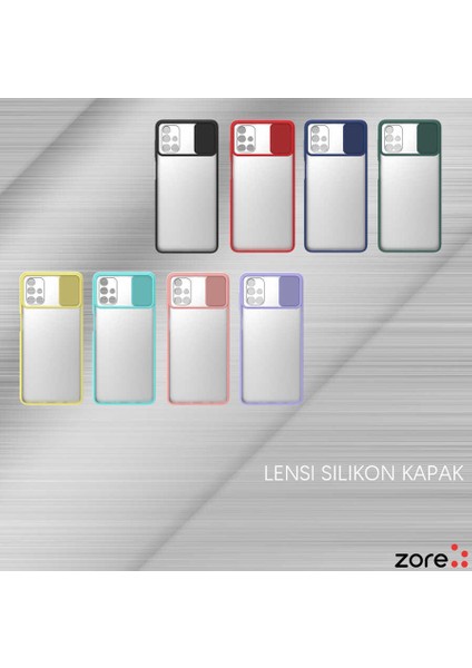 - Samsung Galaxy M51 - Kılıf Slayt Sürgülü Arkası Buzlu Lensi Kapak - Turkuaz