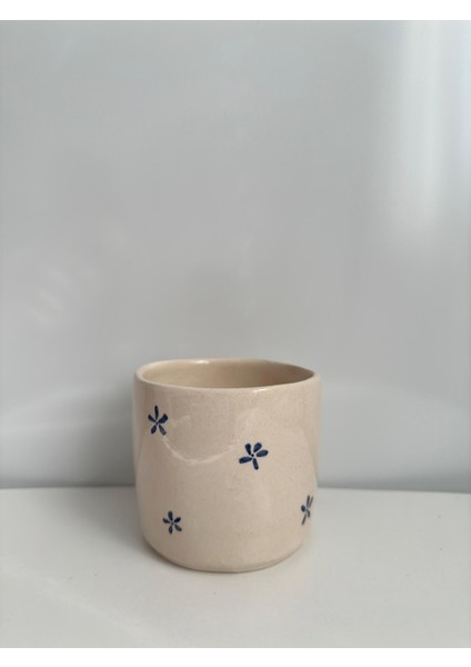 Çiçek Desenli Seramik Mug El Yapımı Seramik Kupa Fincan