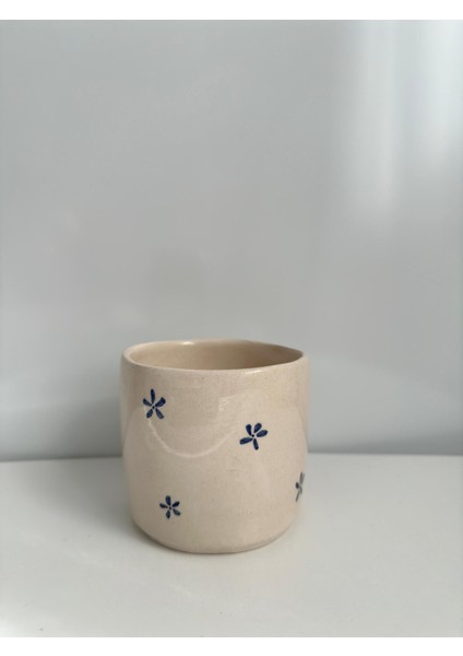 Çiçek Desenli Seramik Mug El Yapımı Seramik Kupa Fincan