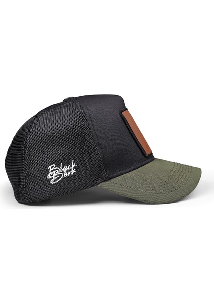 V1 Trucker Wake Up - 2cs Kod Logolu Unisex Haki Siperli-Siyah Şapka