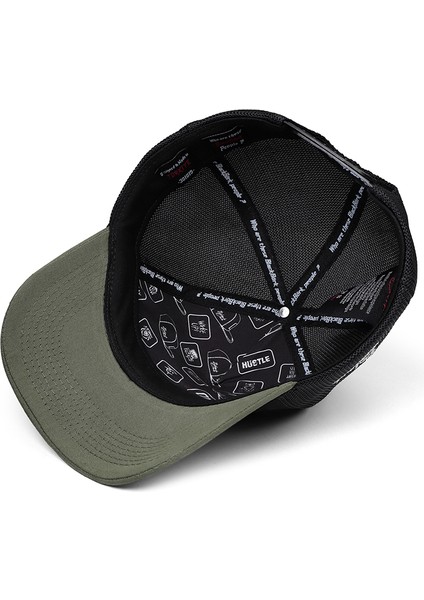 V1 Trucker Wake Up - 2cs Kod Logolu Unisex Haki Siperli-Siyah Şapka