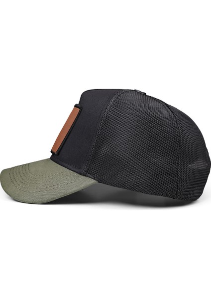 V1 Trucker Wake Up - 2cs Kod Logolu Unisex Haki Siperli-Siyah Şapka