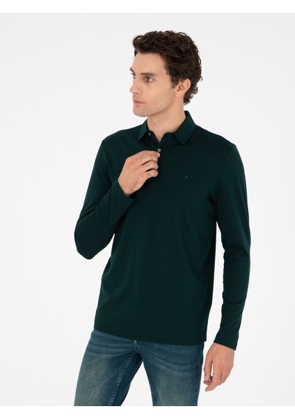 Erkek Zümrüt Regular Fit Polo Yaka Pamuklu Sweatshirt 50294327-VR055