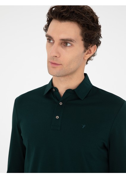 Erkek Zümrüt Regular Fit Polo Yaka Pamuklu Sweatshirt 50294327-VR055