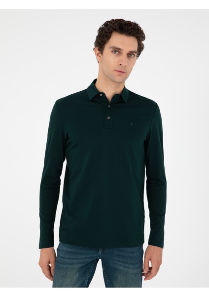 Erkek Zümrüt Regular Fit Polo Yaka Pamuklu Sweatshirt 50294327-VR055