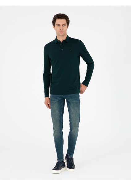 Erkek Zümrüt Regular Fit Polo Yaka Pamuklu Sweatshirt 50294327-VR055