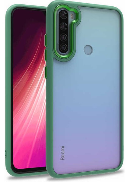 - Xiaomi Redmi Note 8 - Kılıf Arkası Şeffaf Kamera Çevresi Parlak Zıt Renkli Flora Kapak - Yeşil