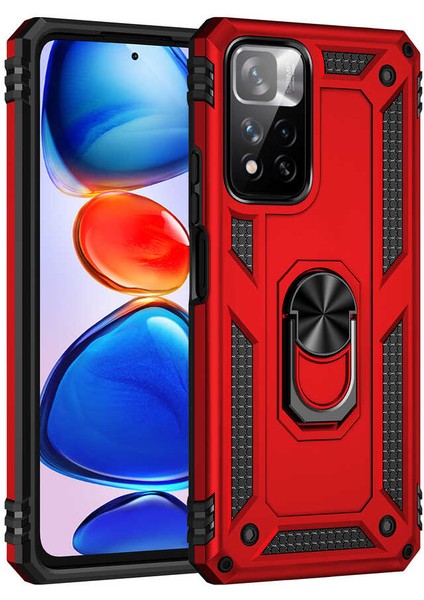 - Xiaomi Redmi Note 11 Pro Plus 5g - Kılıf Yüzüklü Zırh Tank Vega Kapak - Kırmızı