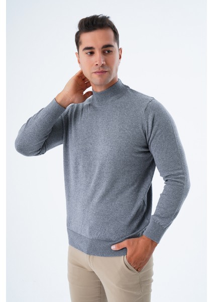 Erkek Koyu Gri %100 Pamuk Yarım Balıkçı Yaka Triko Kazak TRIST-1104 fırsatları