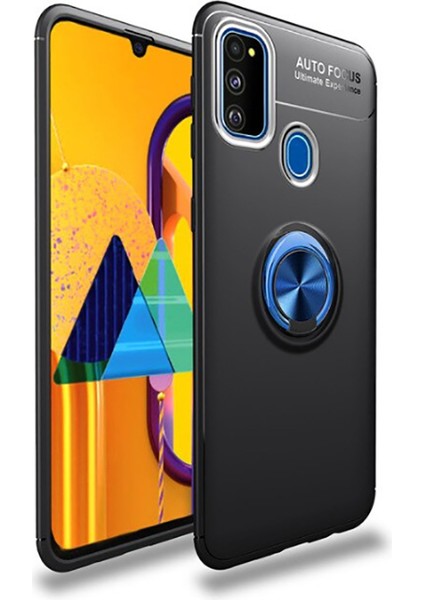 - Samsung Galaxy M30S - Kılıf Yüzüklü Karbon Ravel Silikon Kapak - Siyah-Kırmızı