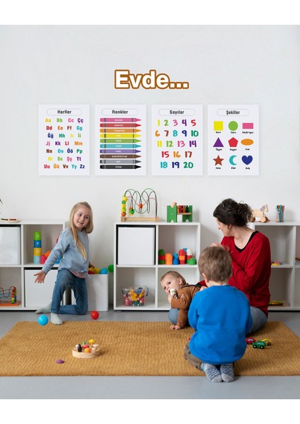 Türkçe Okul Öncesi - Ilköğretim Çocuk Eğitim Seti-1 Pvc Laminasyonlu 4'lü Poster 30X42 cm fırsatları