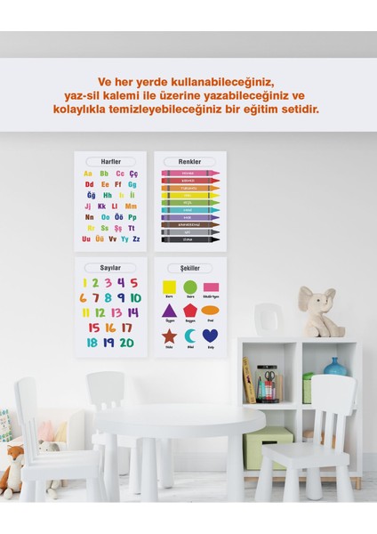 Türkçe Okul Öncesi - Ilköğretim Çocuk Eğitim Seti-1 Pvc Laminasyonlu 4'lü Poster 30X42 cm indirimleri