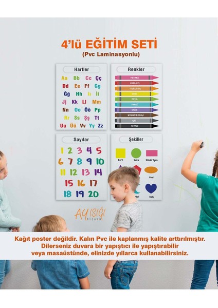 Türkçe Okul Öncesi - Ilköğretim Çocuk Eğitim Seti-1 Pvc Laminasyonlu 4'lü Poster 21X30 cm